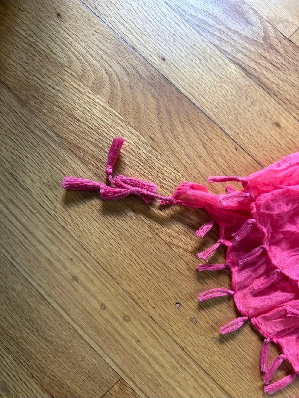 Vibrant Magenta Pink Crinkle Gauze Scarf with Tassels | Boho Lightweight Wrap